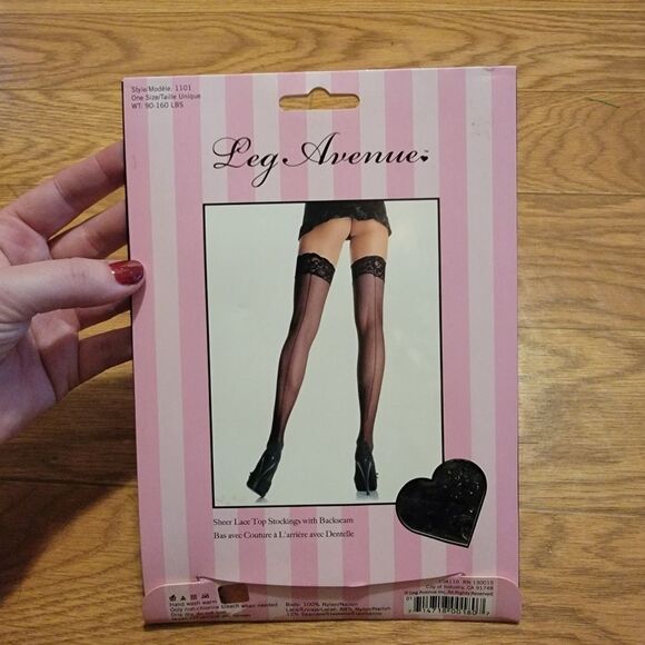 NEW Leg Avenue Lace Top Leggings With Back Seam - Picture 2 of 5